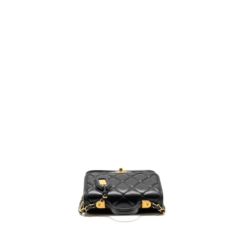 Chanel 22K Mini Flap Bag with Top Handle Shiny Grained Calfskin Black GHW (Microchip)