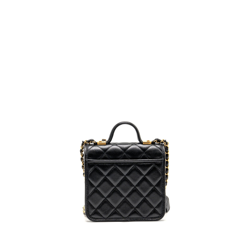 Chanel 22K Mini Flap Bag with Top Handle Shiny Grained Calfskin Black GHW (Microchip)