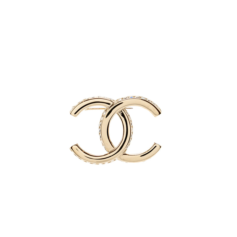 Chanel CC Brooch Crystal Silver Tone
