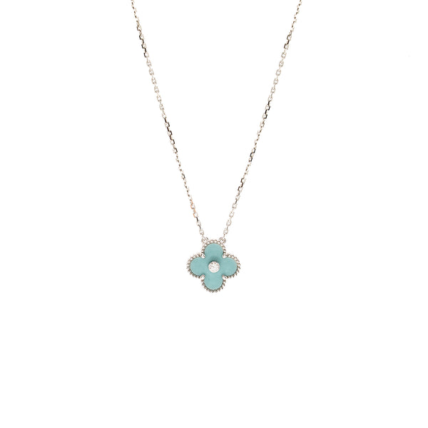 Van Cleef & Arpels 2022 Holiday Limited Vintage Alhambra Pendant Porcelain/White Gold/Diamond