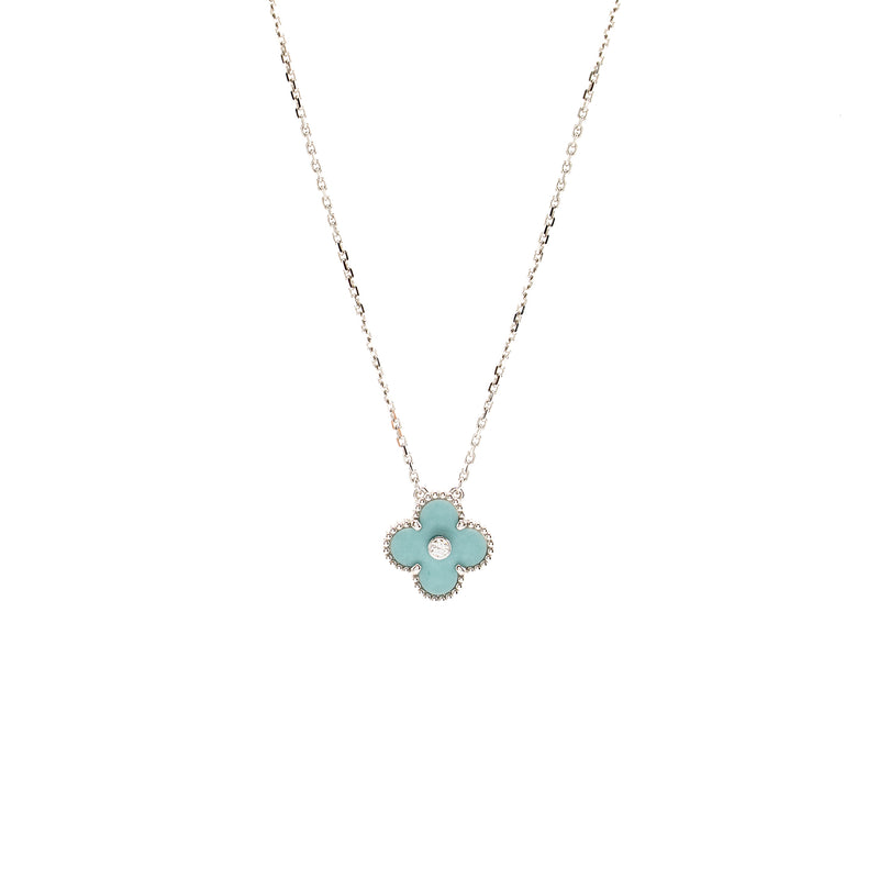 Van Cleef & Arpels 2022 Holiday Limited Vintage Alhambra Pendant Porcelain/White Gold/Diamond