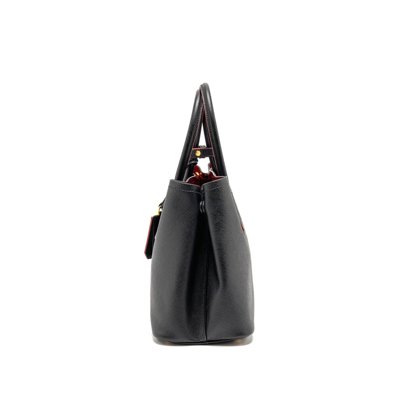 Prada Medium Saffiano Cuir Tote Bag Leather Black/Fuoco GHW