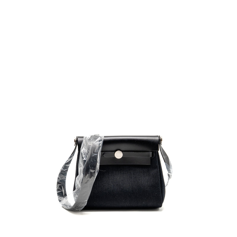 Hermes Herbag Mini Canvas/Hunter Leather Black SHW Stamp W
