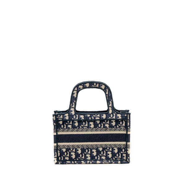 Dior Mini Book Tote Bag Blue Oblique Embriodery
