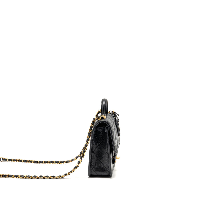 Chanel 22K Mini Flap Bag with Top Handle Shiny Grained Calfskin Black GHW (Microchip)