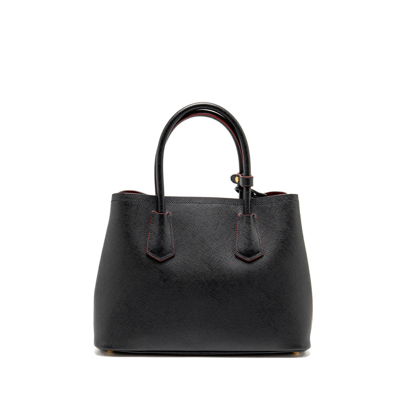 Prada Medium Saffiano Cuir Tote Bag Leather Black/Fuoco GHW