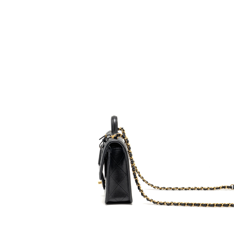 Chanel 22K Mini Flap Bag with Top Handle Shiny Grained Calfskin Black GHW (Microchip)