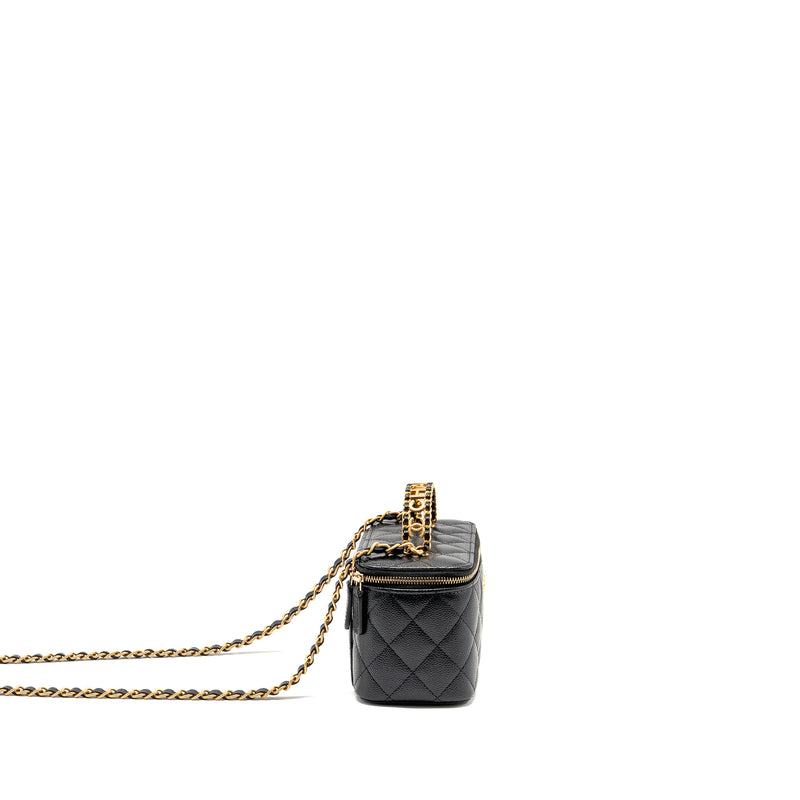 Chanel letter top handle long vanity with chain caviar black GHW