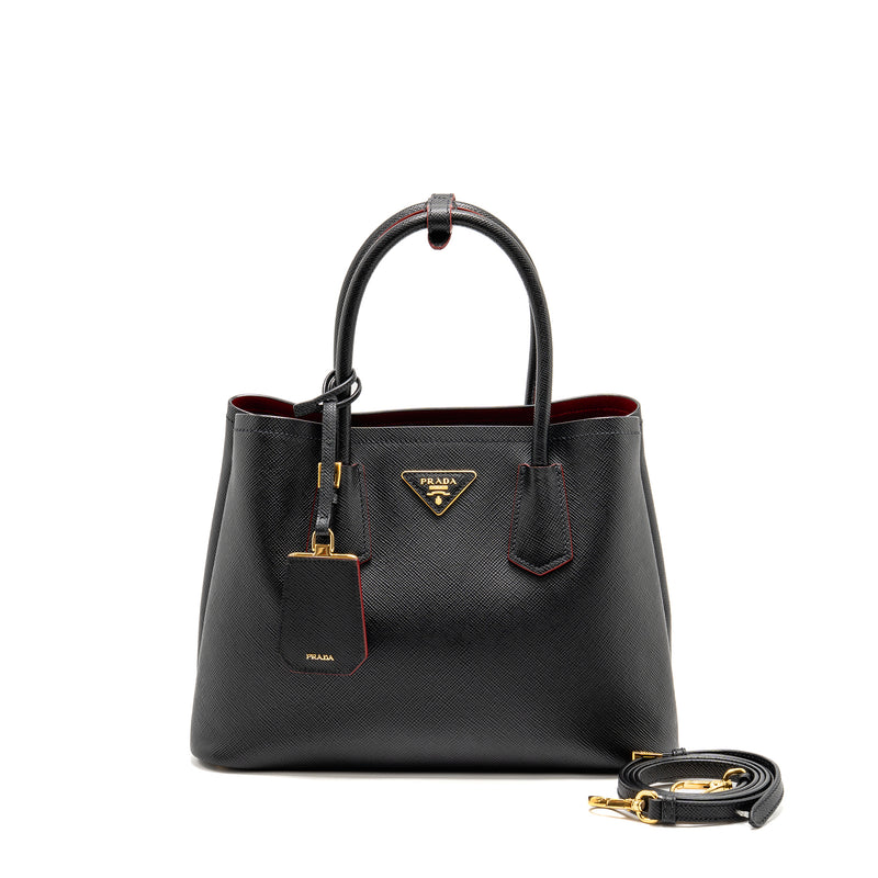 Prada Medium Saffiano Cuir Tote Bag Leather Black/Fuoco GHW