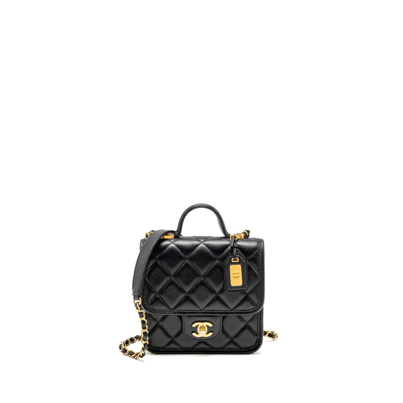 Chanel 22K Mini Flap Bag with Top Handle Shiny Grained Calfskin Black GHW (Microchip)