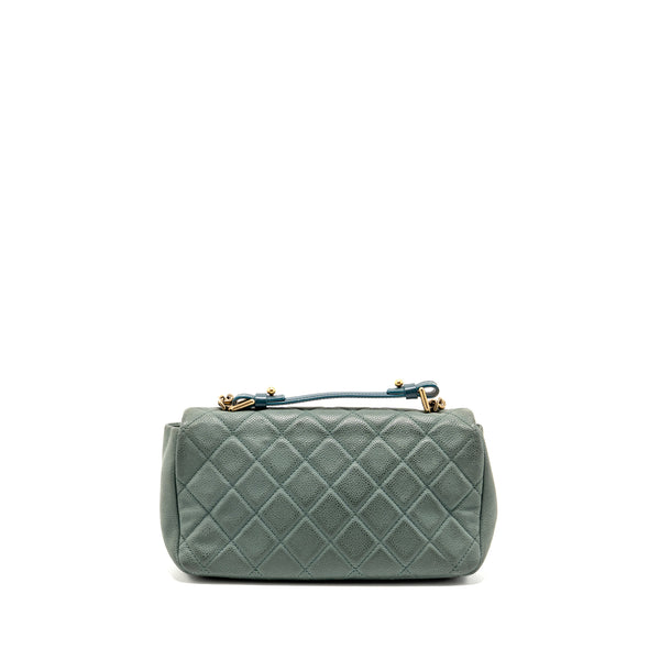 Chanel Top Handle Flap Shoulder Bag with Chain Caviar Dark Green GHW