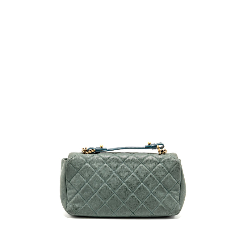 Chanel Top Handle Flap Shoulder Bag with Chain Caviar Dark Green GHW