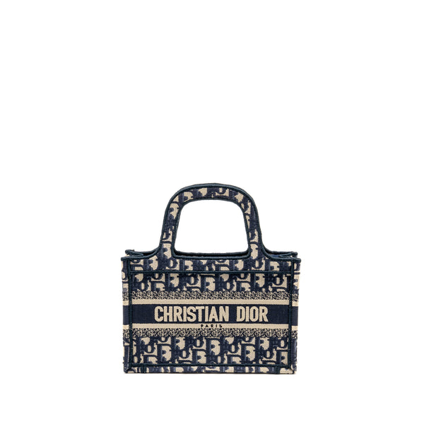 Dior Mini Book Tote Bag Blue Oblique Embriodery