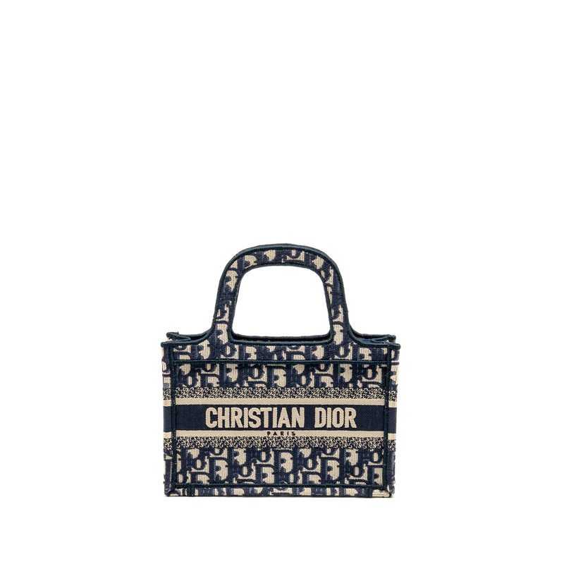 Dior Mini Book Tote Bag Blue Oblique Embriodery