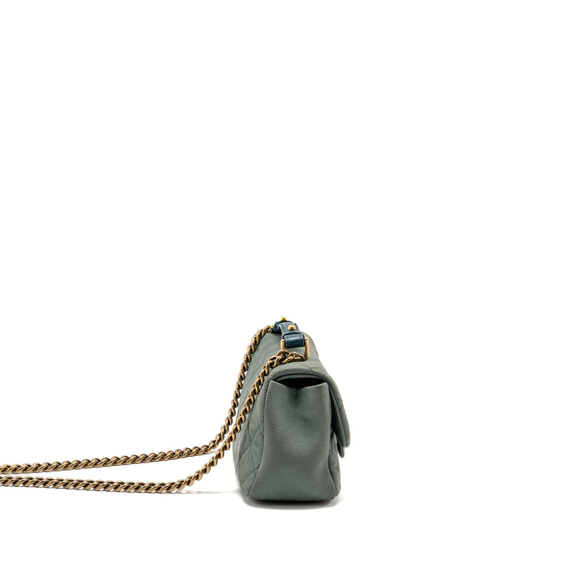 Chanel Top Handle Flap Shoulder Bag with Chain Caviar Dark Green GHW