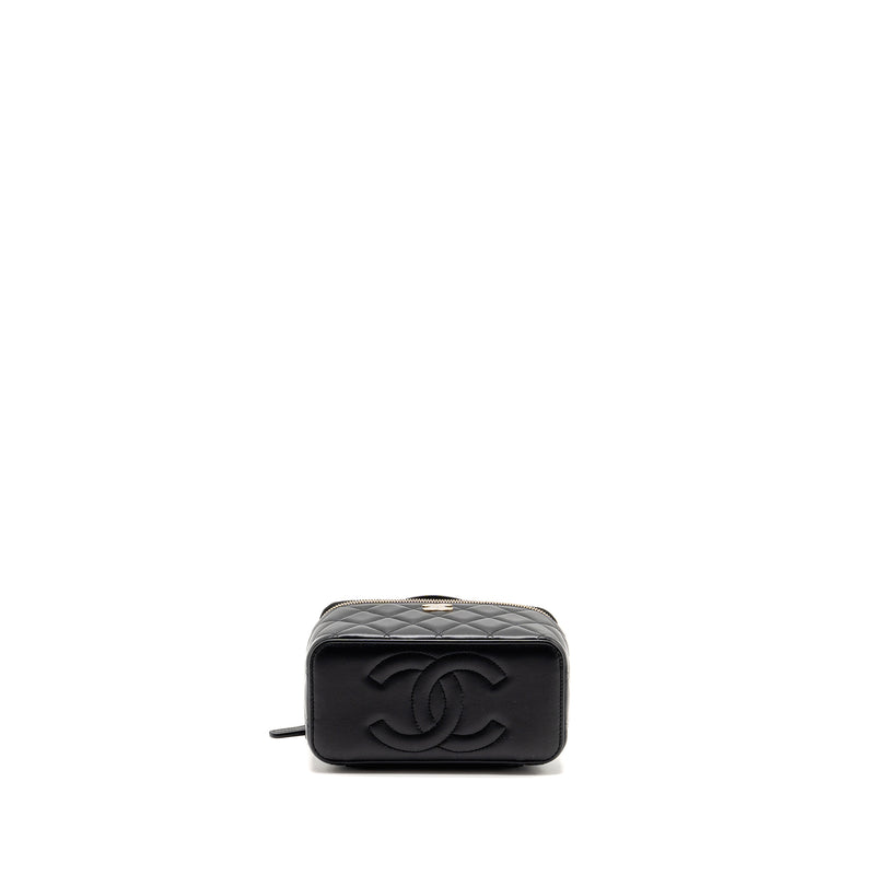 Chanel Top Handle Long Vanity Case Lambskin Black LGHW (Microchip)