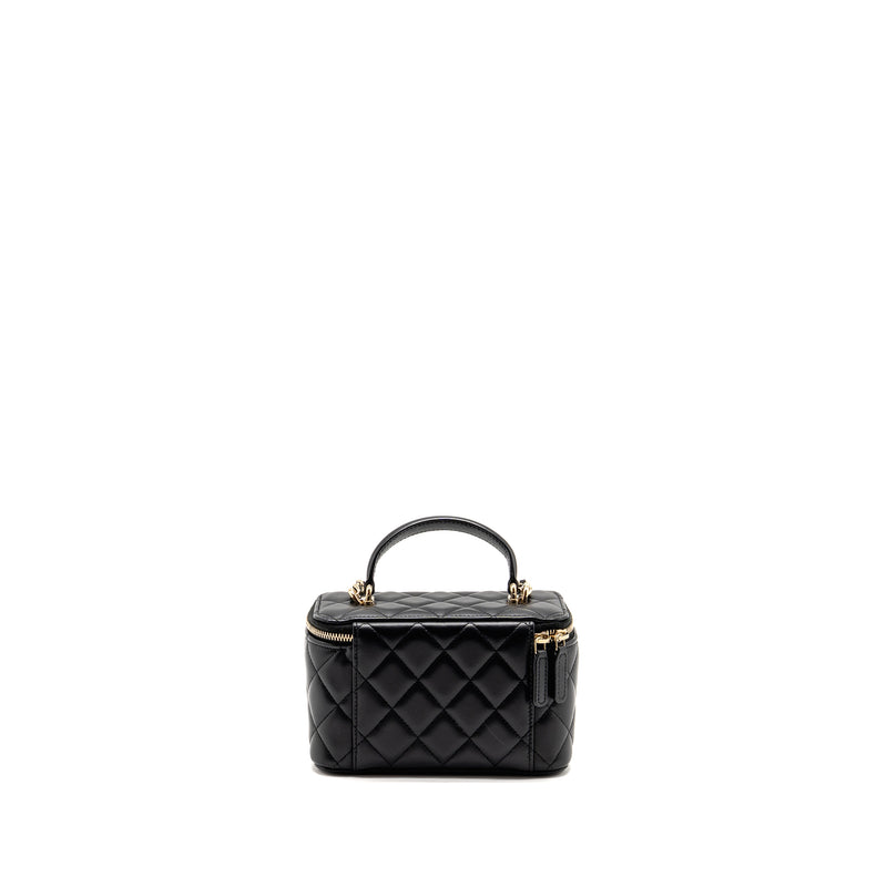 Chanel Top Handle Long Vanity Case Lambskin Black LGHW (Microchip)