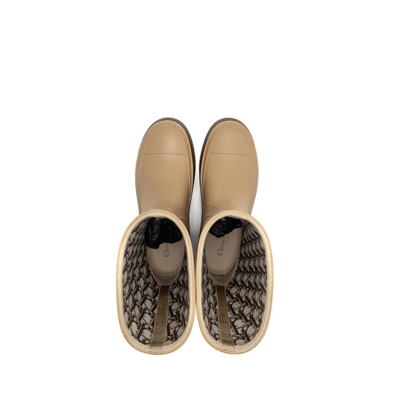 Dior Size 37 Diorunion Rubber Rain Boots Beige/Brown