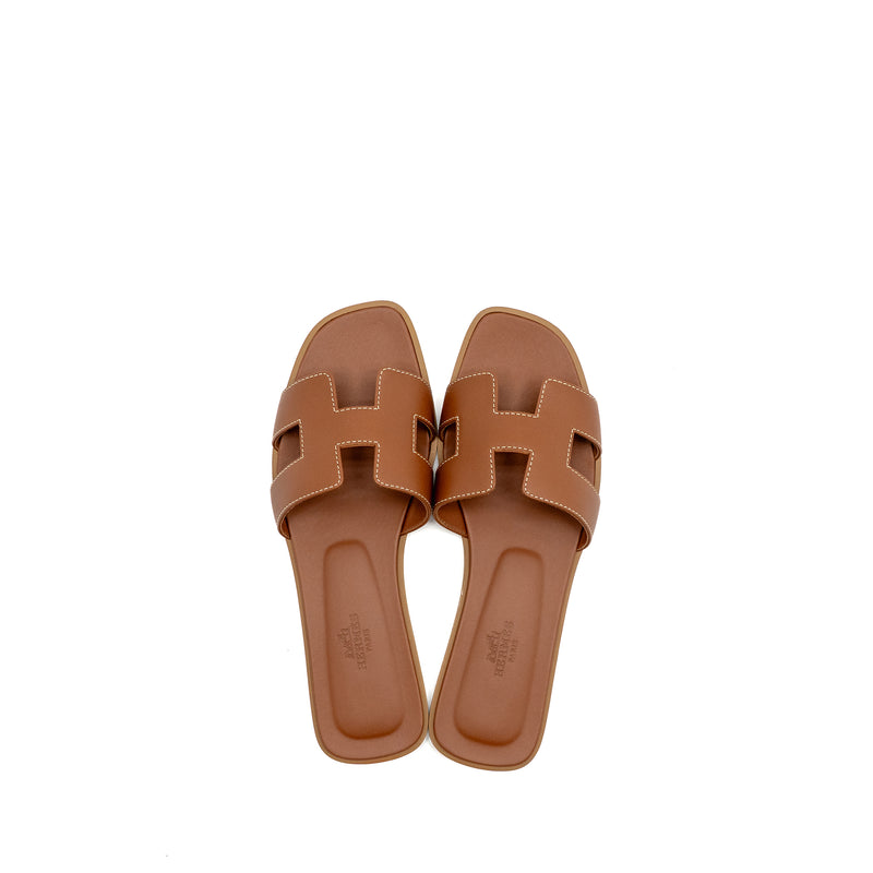 Hermes Size 37 Oran Sandal Calfskin Gold