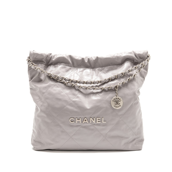 Chanel Medium 22 Bag Shiny Calfskin Grey SHW (microchip)