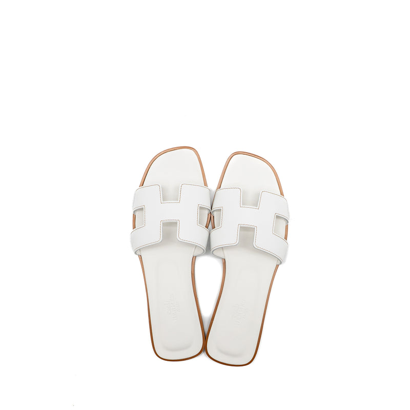 Hermes Size 37 Oran Sandals Blanc Piqures H