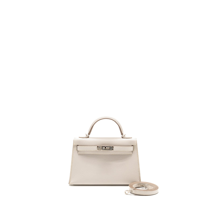 Hermes Mini Kelly II epsom gris pale SHW stamp B