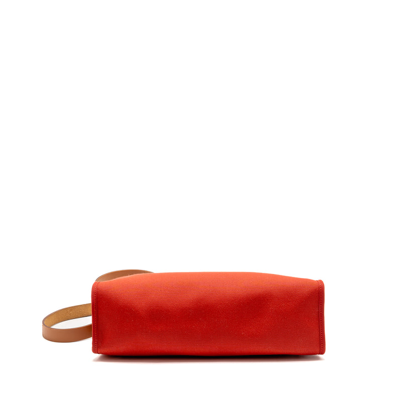 Hermes Herbag 31 Zip Bag Canvas/ Hunter Leather Rough Tomate SHW Stamp A