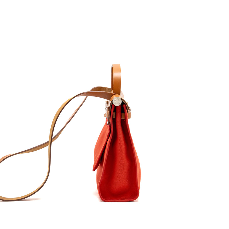 Hermes Herbag 31 Zip Bag Canvas/ Hunter Leather Rough Tomate SHW Stamp A