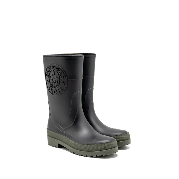 Dior Size 39 Diorunion Rain Boot Rubber Black/Dark Green