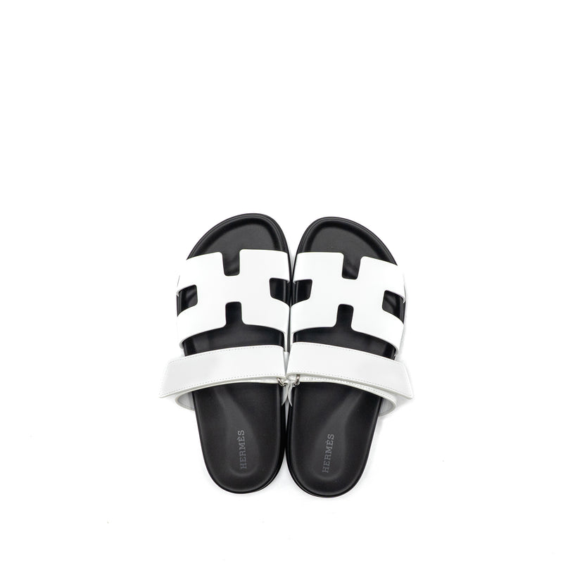 Hermes Size 38 Chypre Sandal Calfskin White SHW