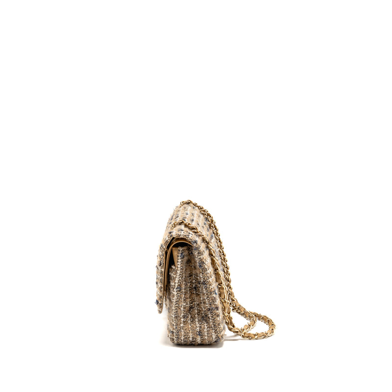 Chanel Medium Classic Double Flap Bag Tweed Beige/Ecru/Grey LGHW