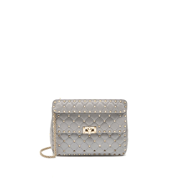 Valentino Medium Rockstud Spike Bag Lambskin Nappa Light Grey LGHW