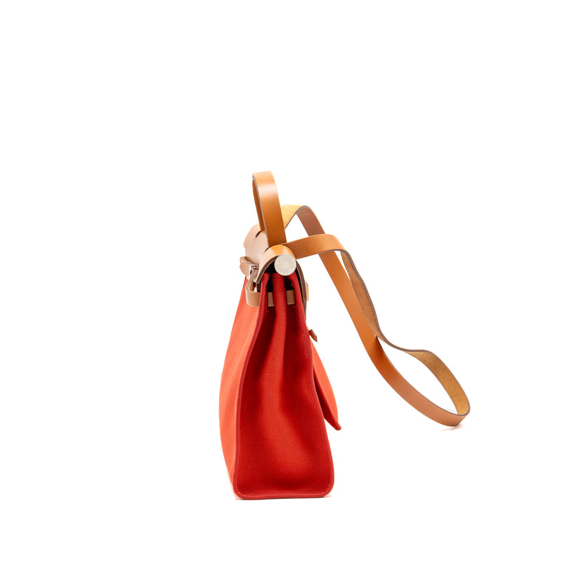 Hermes Herbag 31 Zip Bag Canvas/ Hunter Leather Rough Tomate SHW Stamp A