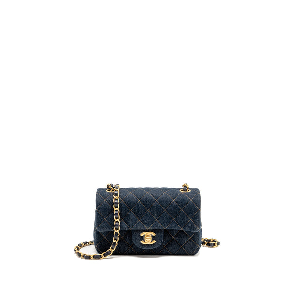 Chanel Mini Rectangular Flap Bag Denim Dark Blue GHW (Microchip)