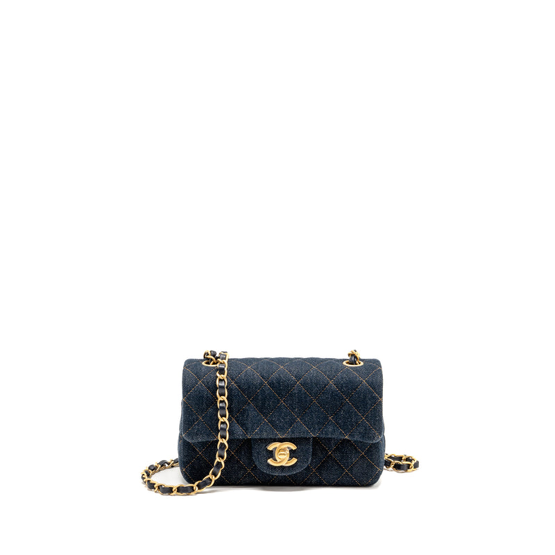 Chanel Mini Rectangular Flap Bag Denim Dark Blue GHW (Microchip)