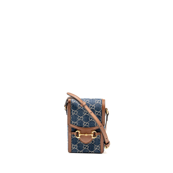 Gucci Horsebit 1955 Mini Bag Denim/Calfskin Blue/Brown GHW