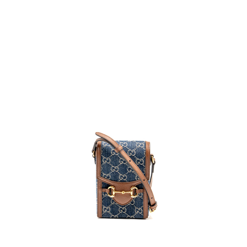 Gucci Horsebit 1955 Mini Bag Denim/Calfskin Blue/Brown GHW