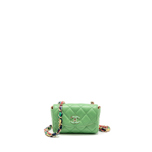 Chanel Mini Scarf Entwined Chain Flap Bag Lambskin Green/Multicolour LGHW