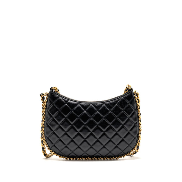 Chanel Large Quilted Hobo Bag Shiny Crumpled Lambskin Black GHW (Microchip)