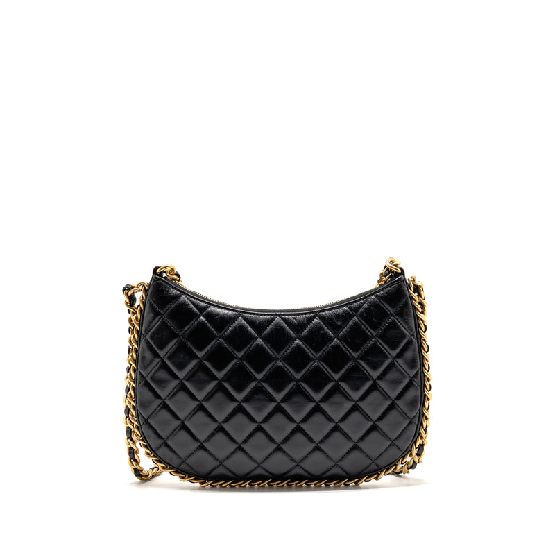 Chanel Large Quilted Hobo Bag Shiny Crumpled Lambskin Black GHW (Microchip)