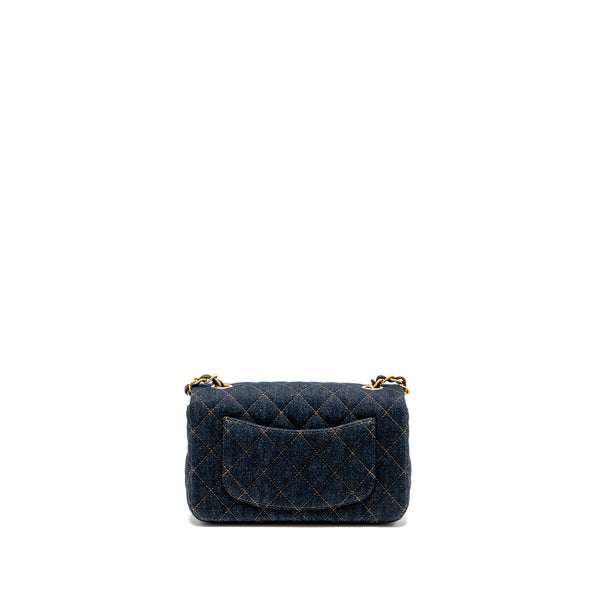 Chanel Mini Rectangular Flap Bag Denim Dark Blue GHW (Microchip)