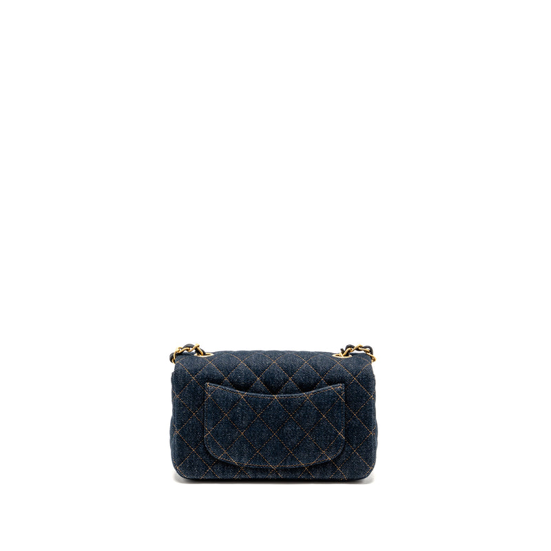 Chanel Mini Rectangular Flap Bag Denim Dark Blue GHW (Microchip)
