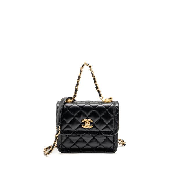 Chanel Quilted square flap bag lambskin black GHW