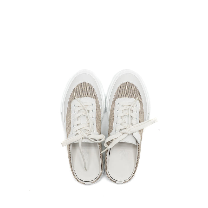 Hermes Size 36 Keep Sneaker H Canvas/Calfskin Prunoir/Blanc