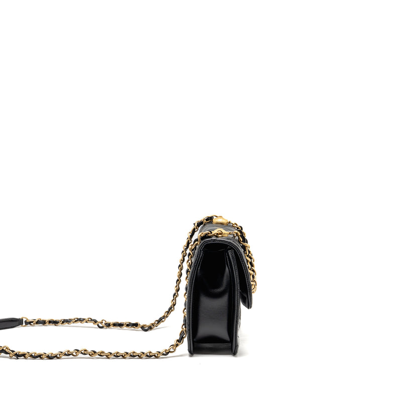 Chanel Quilted square flap bag lambskin black GHW