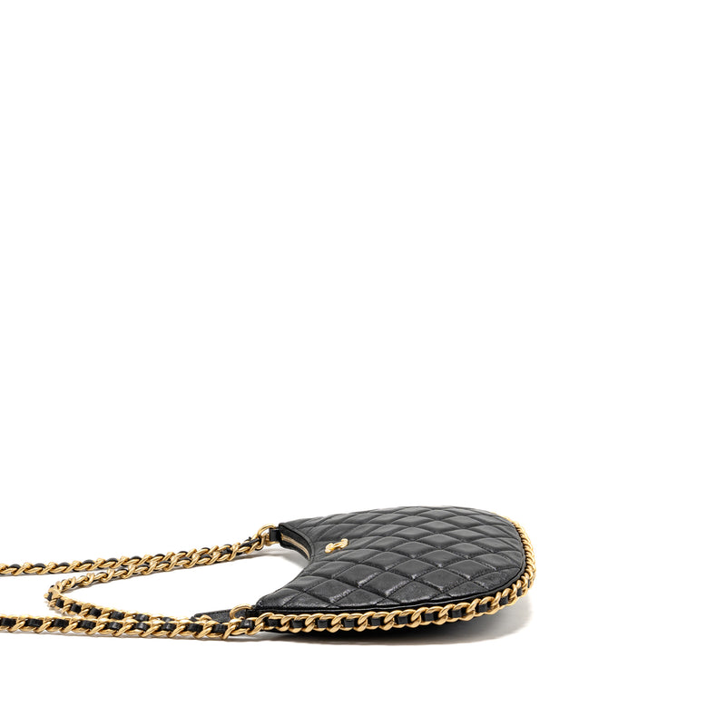 Chanel Large Quilted Hobo Bag Shiny Crumpled Lambskin Black GHW (Microchip)