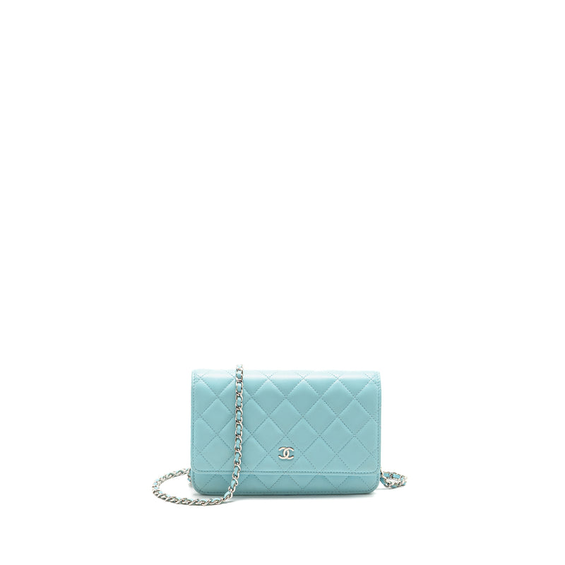 CHANEL Classic Wallet On Chain Lambskin Light Blue SHW