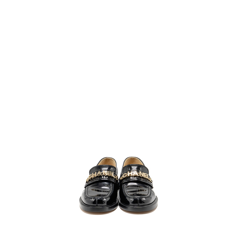 Chanel Size 35 Letter Loafer Shiny Calfskin Black LGHW