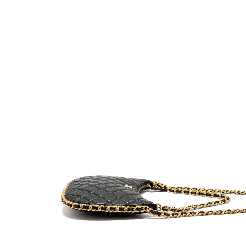 Chanel Large Quilted Hobo Bag Shiny Crumpled Lambskin Black GHW (Microchip)