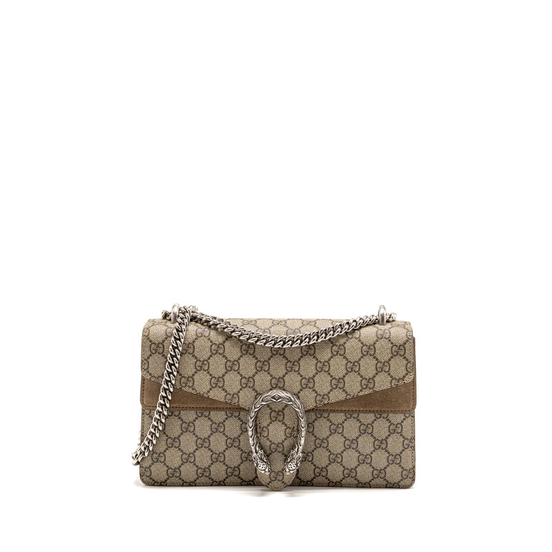 GUCCI Small Dionysus Shoulder Bag GG Supreme Canvas/ Suede Brown SHW
